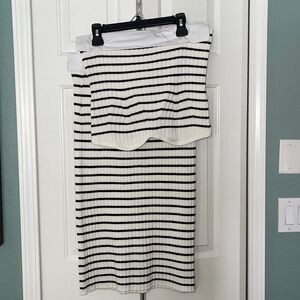 Knit striped strapless top skirt set